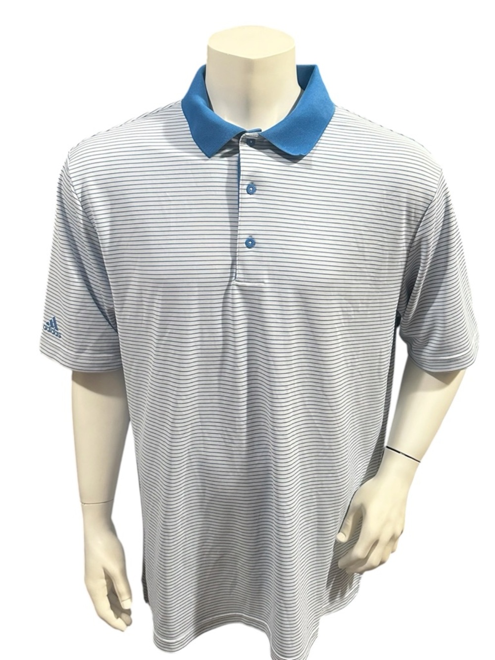 Adidas Men’s Golf Polo Shirt Striped Blue White Logo Short Sleeve XLT